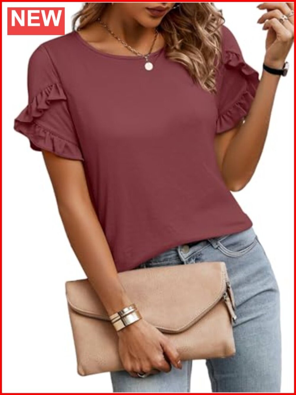 Women's Ruffle Sleeve Crewneck Short Sleeve T-Shirt Polyester Blend Casual Work